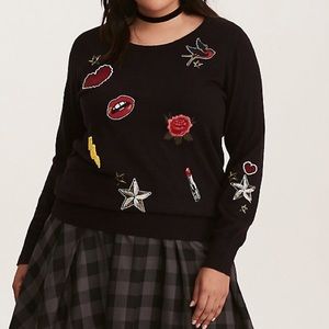Torrid Embellished Patches Pullover Sweater NWOT